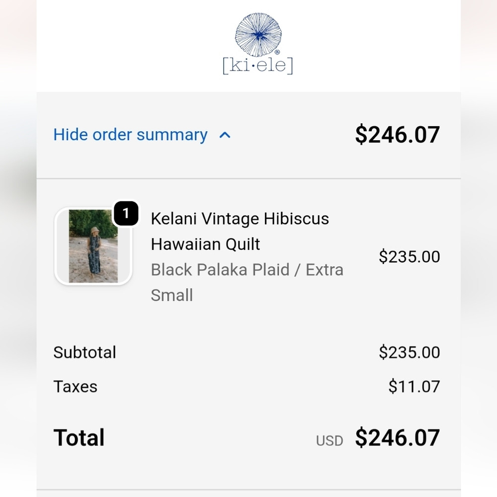 Kiele Kelani Vintage Hibiscus Hawaiian QuiltBlack Palaka Plaid Dress - Picture 4 of 5